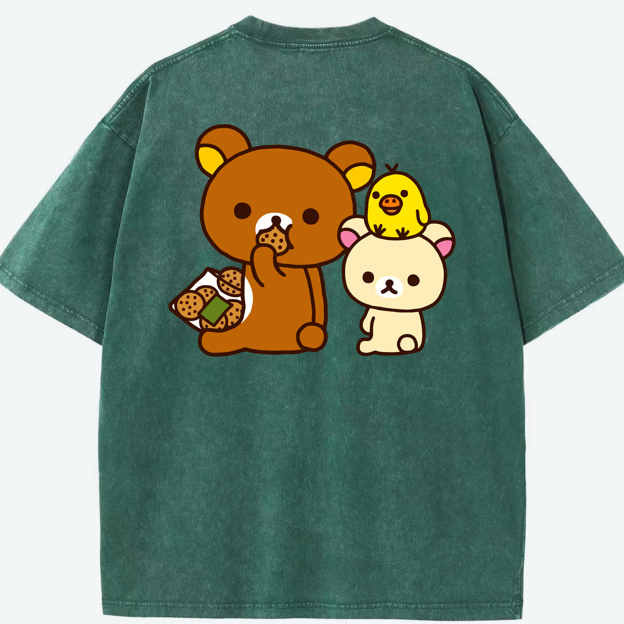 （画像用） リラックマ リラックマ キイロイトリ Rilakkuma Korilakkuma Kiiroitori 綿100% ヴィンテージ風 半袖Tシャツ（背面プリント）